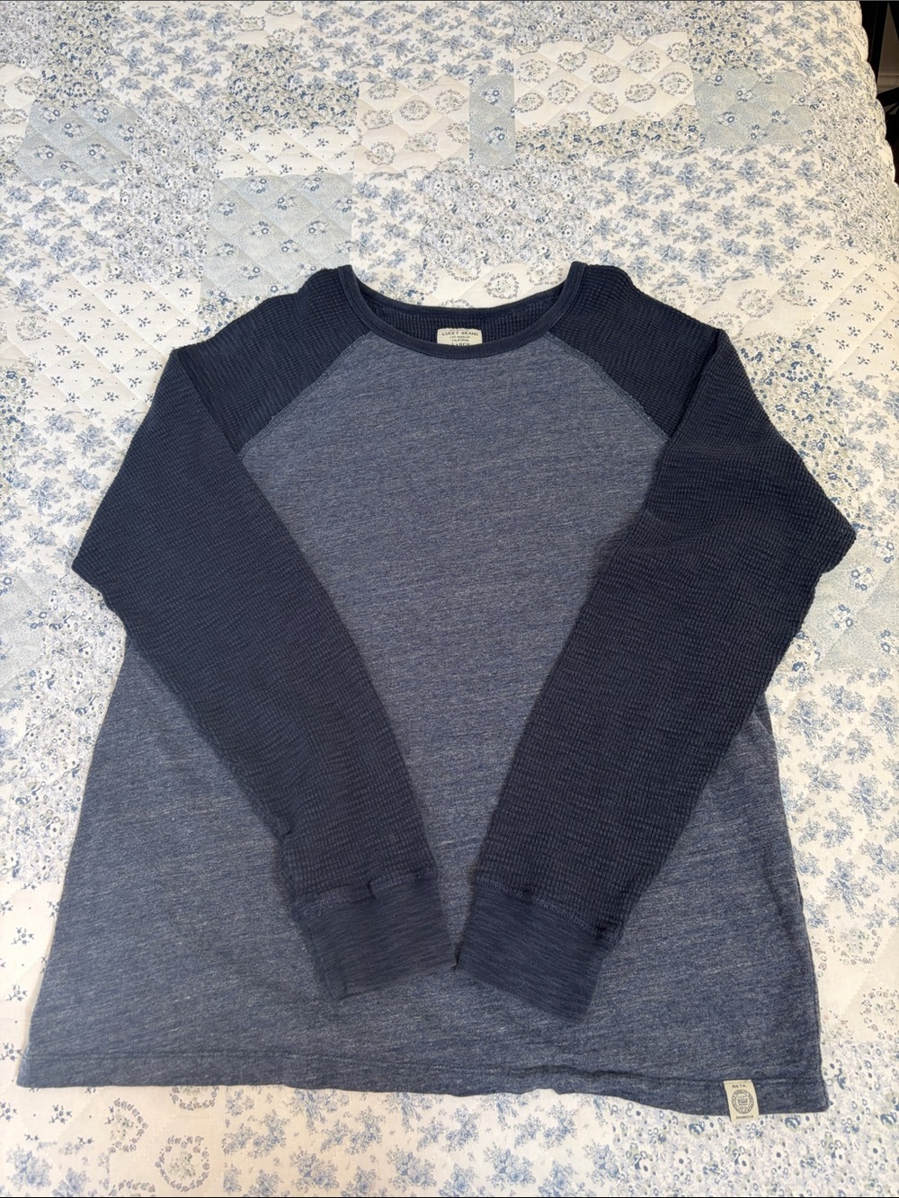 Lucky Brand Men's Long Sleeve Raglan Knit Shirt - Navy Blue